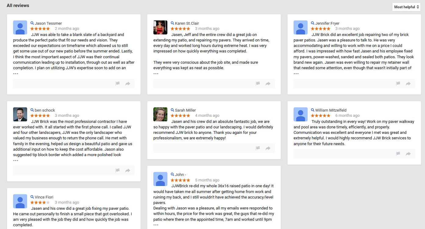 Google Reviews JJW Brick.com MI